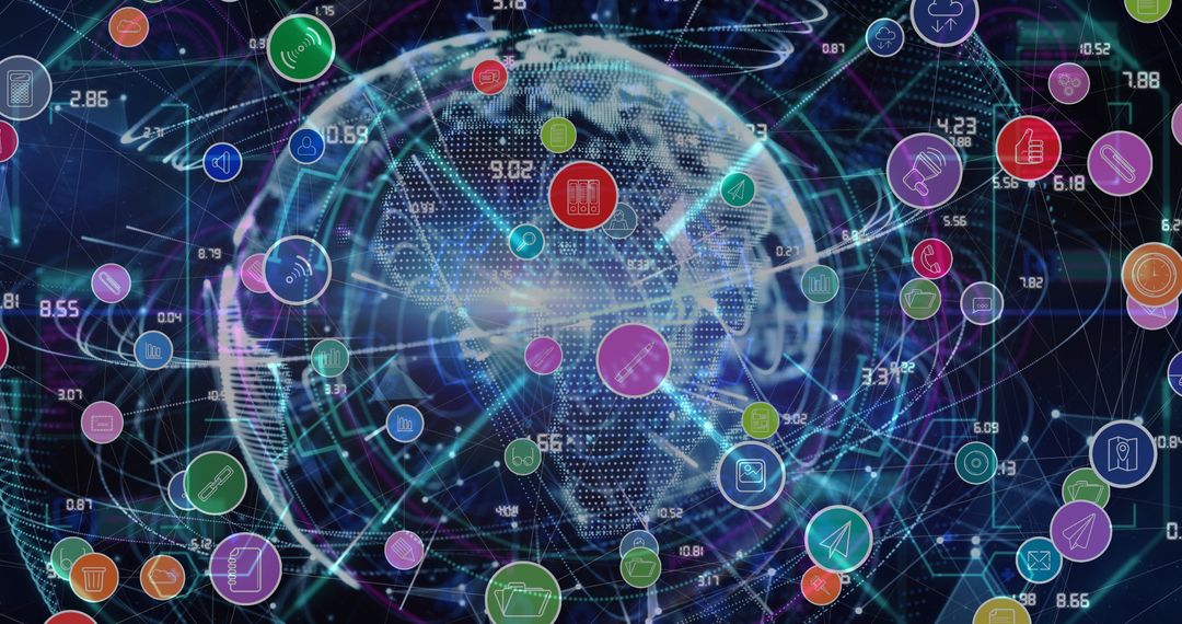 Global Network with Digital Icons Representing Data Processing - Free Images, Stock Photos and Pictures on Pikwizard.com