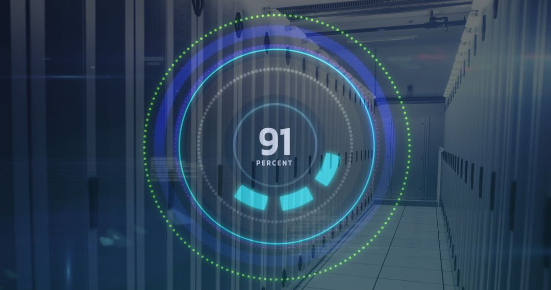 Digital Data Processing Visualization in Modern Server Room