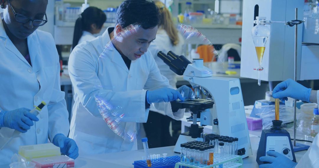 Diverse Scientists Conducting Experiment in Modern Laboratory