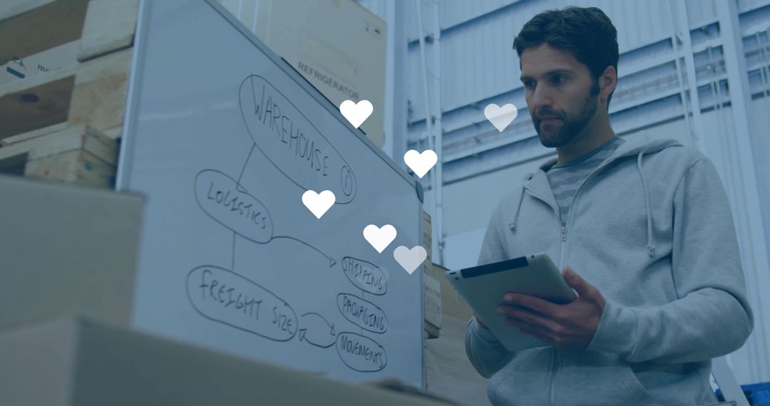 Logistics Manager Analyzing Workflow Diagram in Warehouse Setting