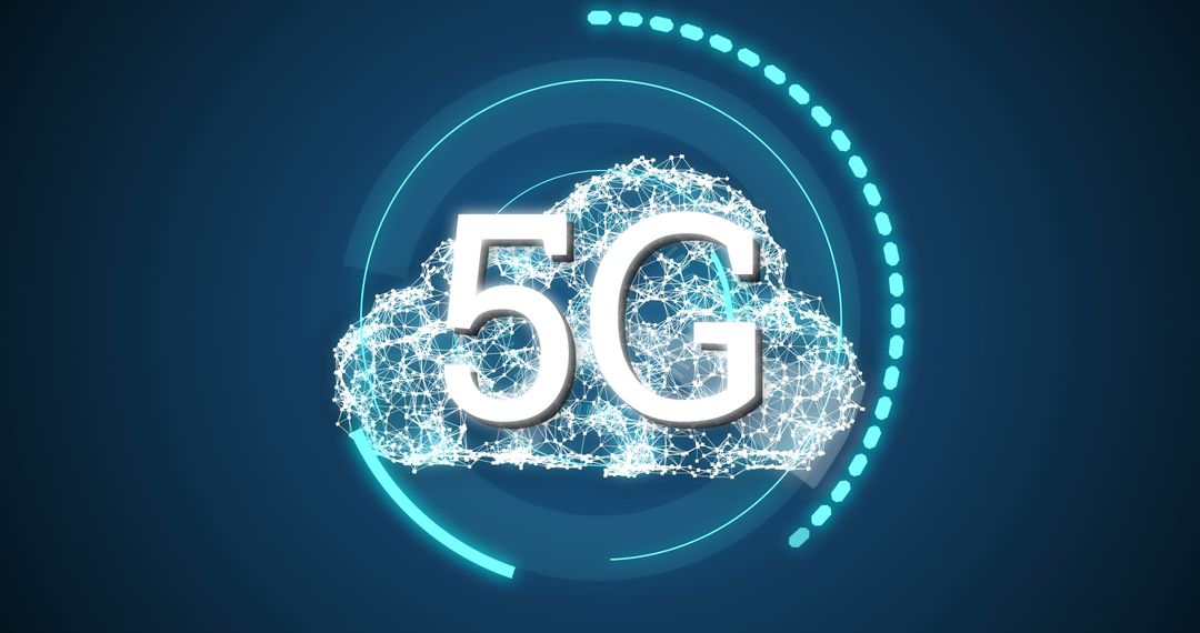 Futuristic 5G Network Cloud Concept with Moving Digital Circles