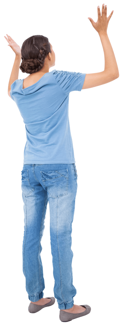 Back of Woman with Hands Up on Transparent Background