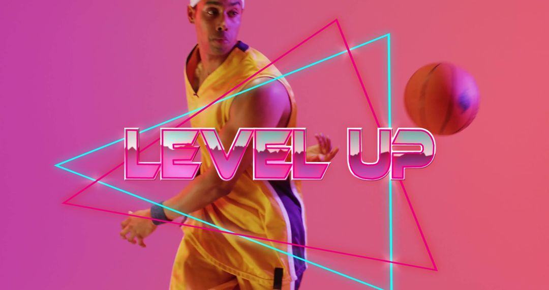 Dynamic Basketball Player with Level Up Neon Design