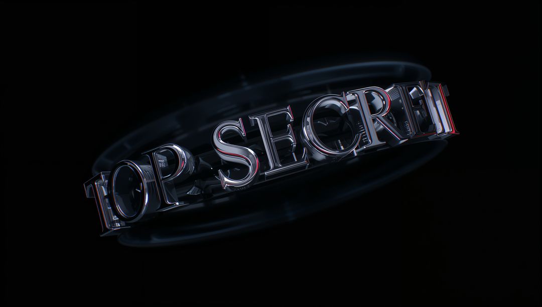 Rotating Chrome TOP SECRET 3D Typography With Reflective Red Rim Halo