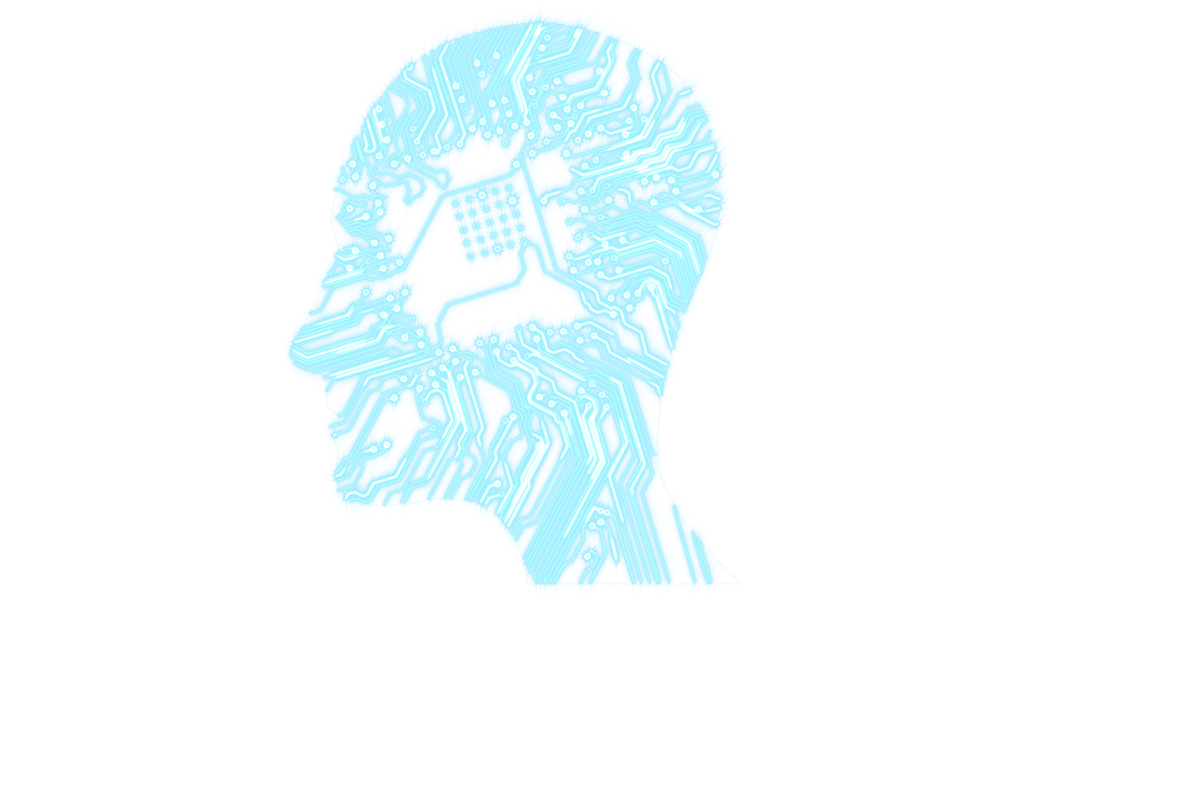 Transparent Digital Head with Circuit Pattern on Clear Background