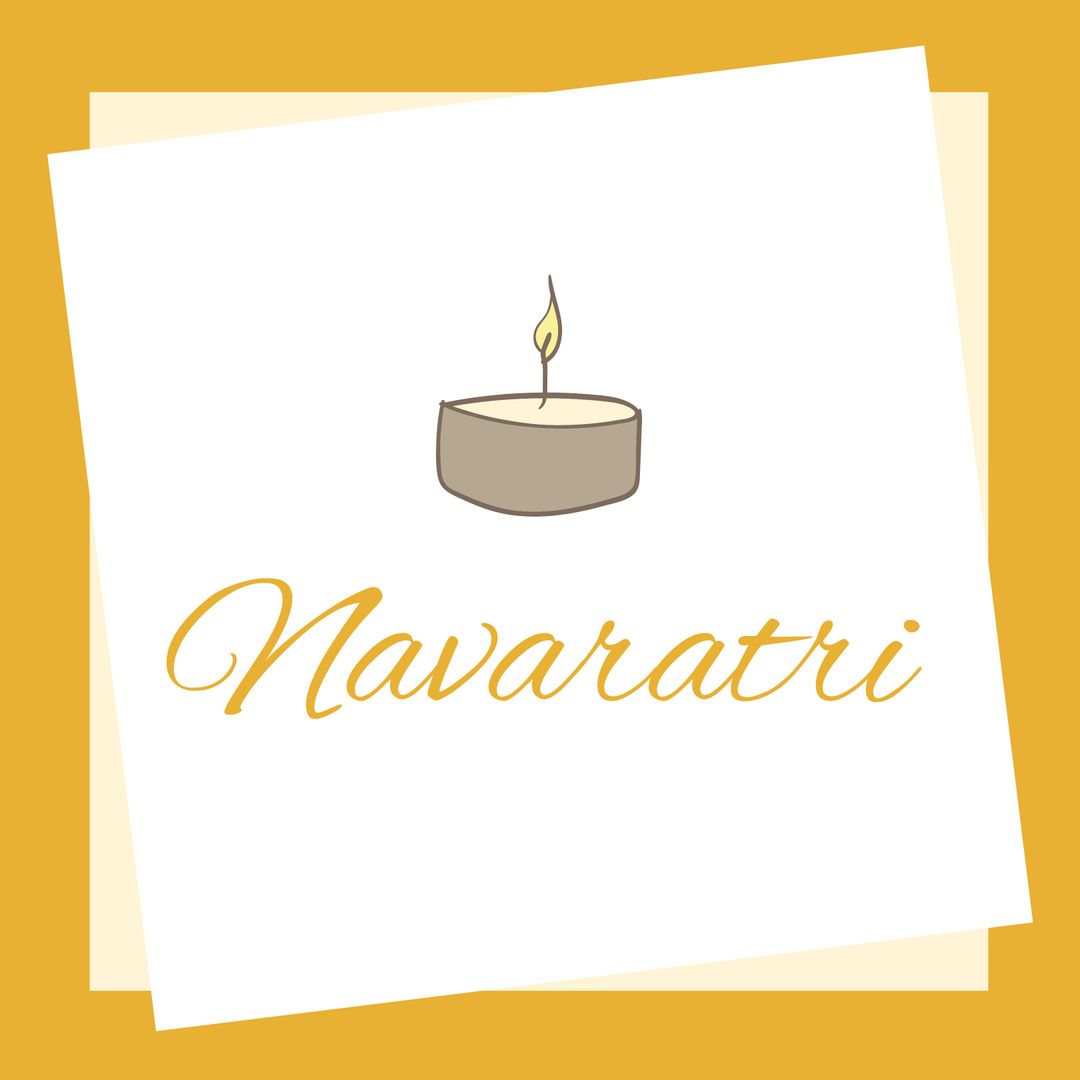 Navaratri Celebration with Candle Illustration Over Yellow Background
