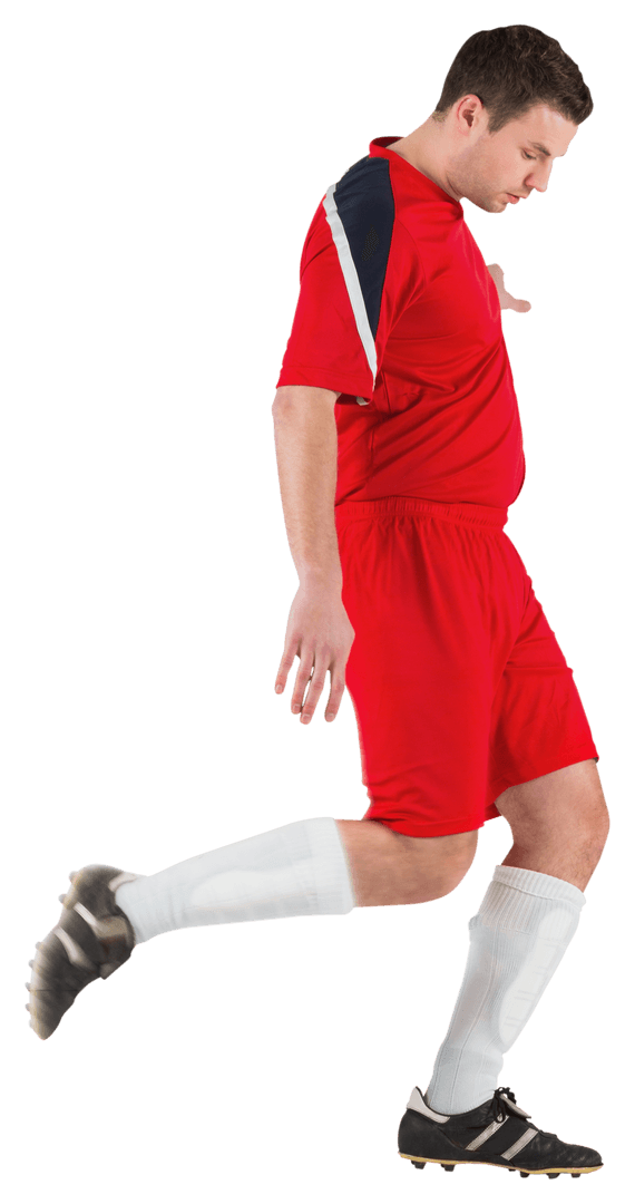 Transparent Soccer Player in Red Uniform Kicking Ball