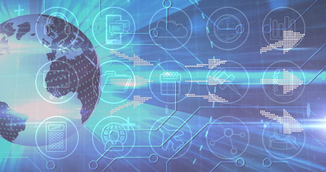 Futuristic Data Network and Digital Globe with Technology Icons