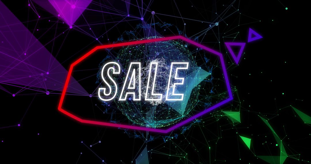 Vibrant Digital Sale Sign with Global Technology Theme