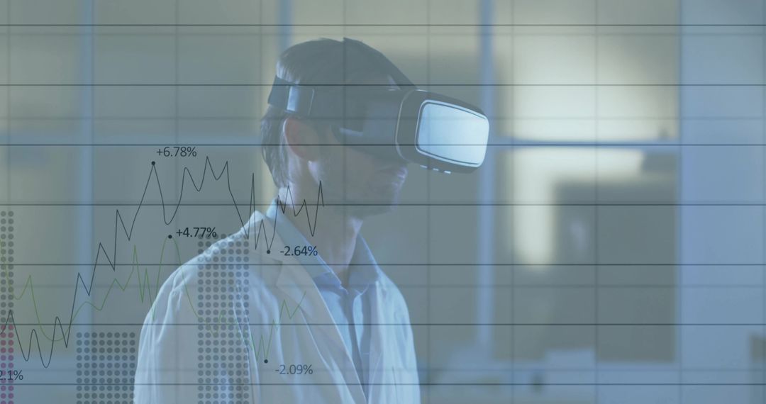 Researcher Using VR for Data Analysis in Modern Laboratory