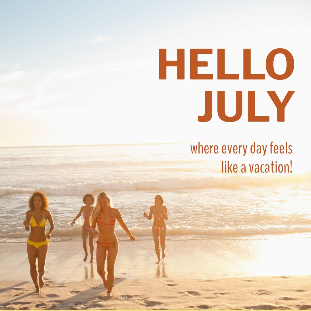 Diverse Women Enjoying Sunny Day at Beach in July