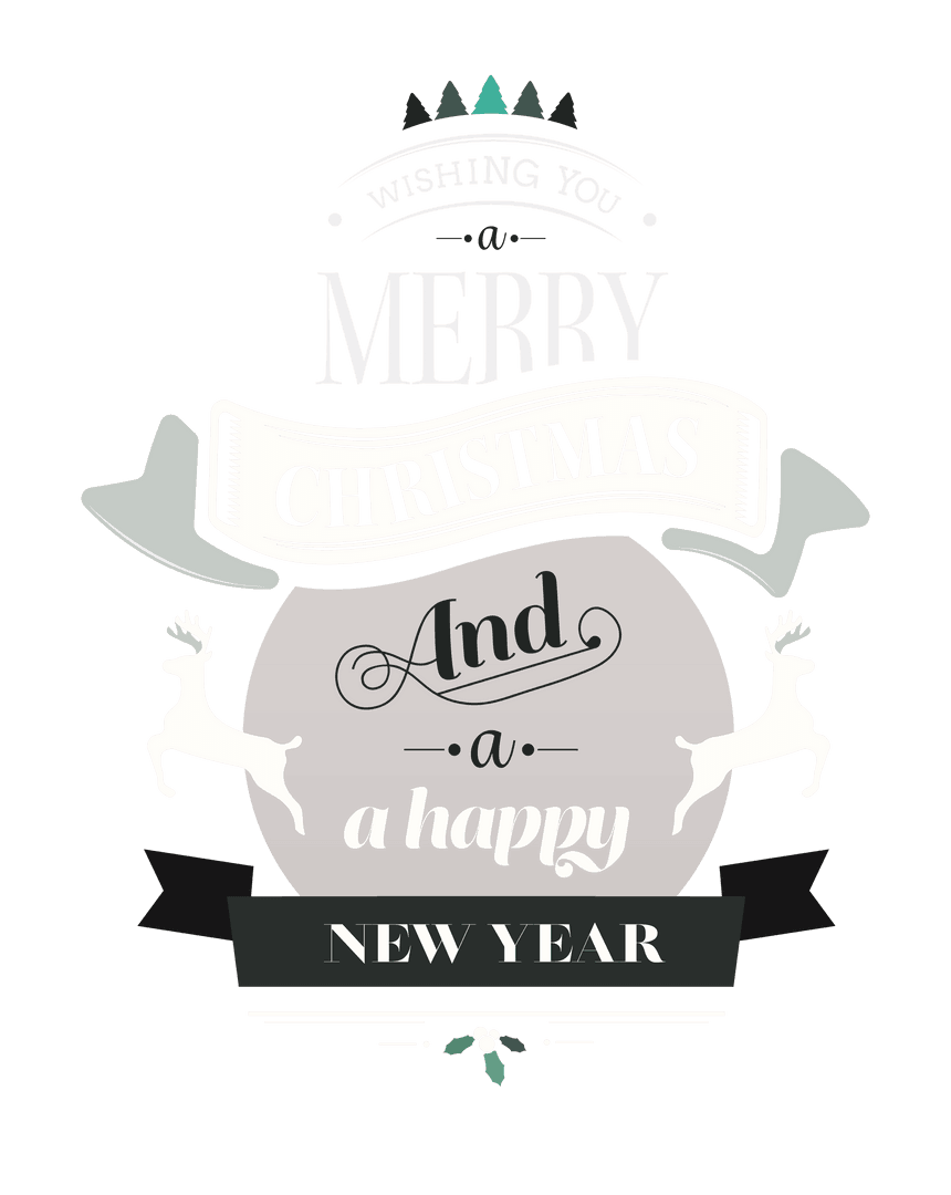 Festive Merry Christmas and Happy New Year on Transparent Background