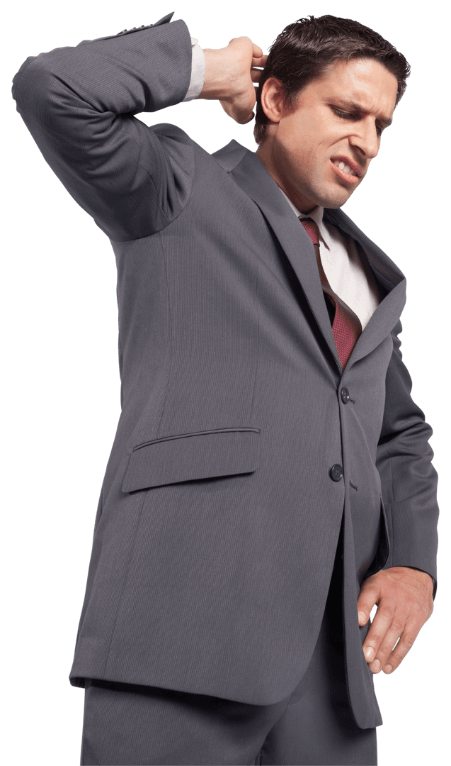 Frustrated Businessman Scratching Head on Transparent Background