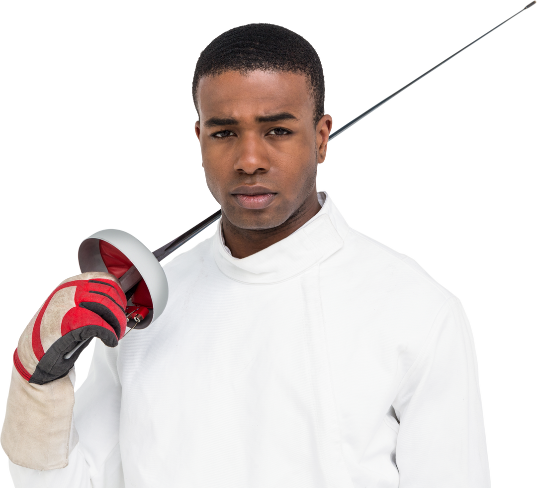 Transparent Portrait of Black Swordsman Holding Sword with Focused Expression - Download Free Stock Images Pikwizard.com