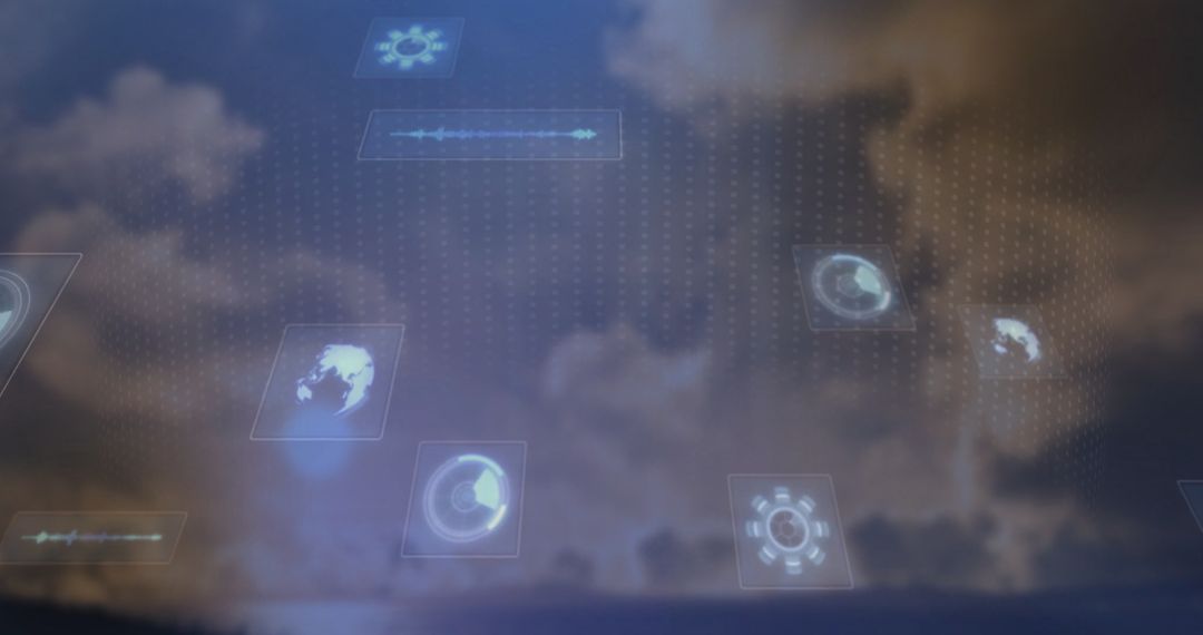 Futuristic Virtual Interface Panels Over Ocean Landscape