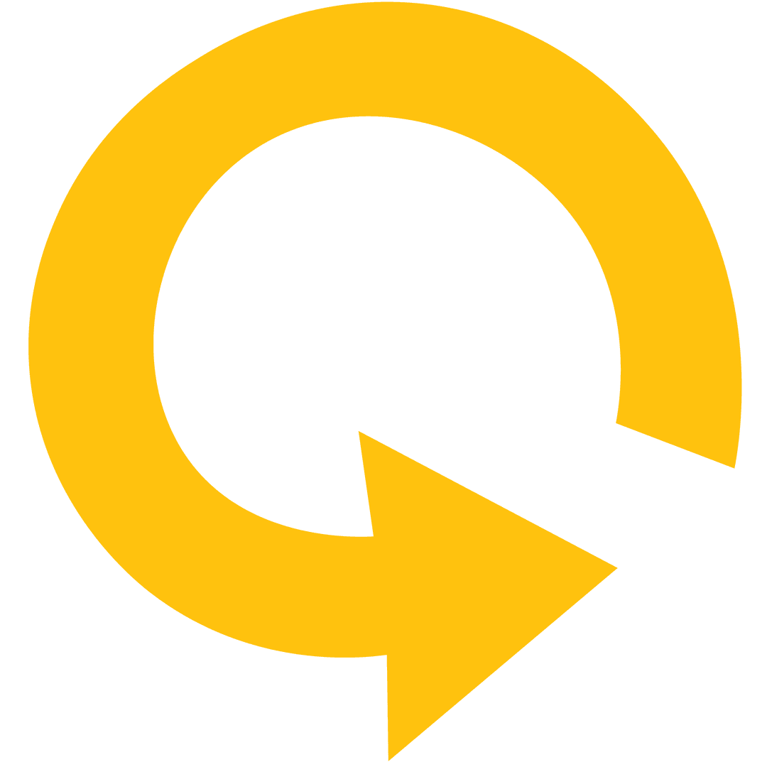 Yellow Arced Arrow on Transparent Background for Direction and Circulatory Flow