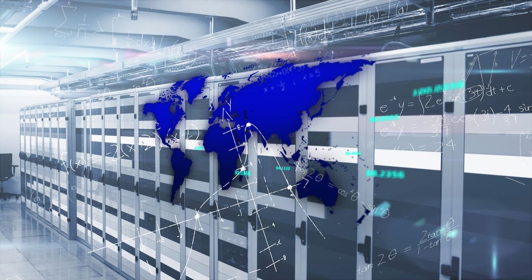 Global Data Center with World Map Overlay
