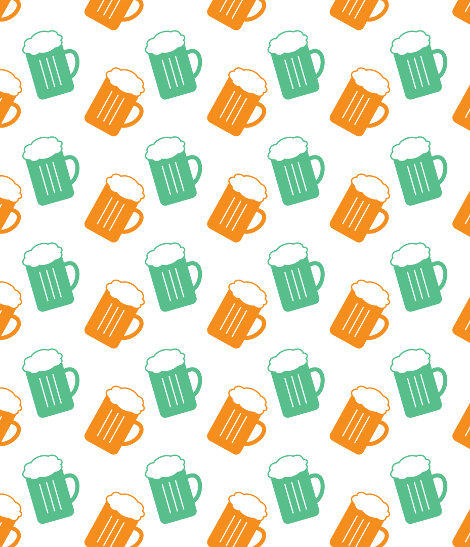 Colorful Beer Mug Pattern on Transparent Background