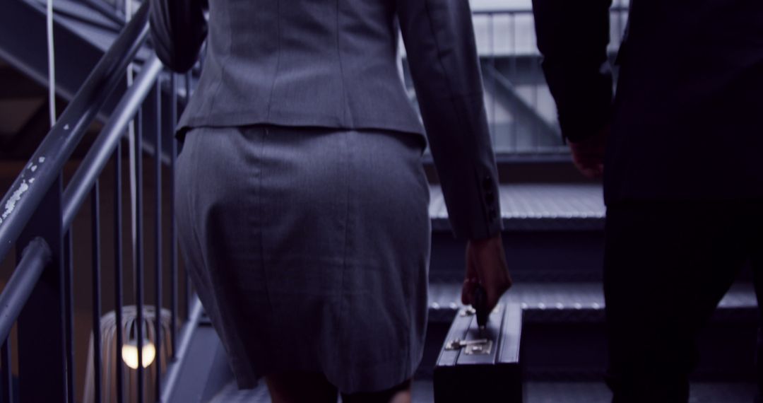 Businesswoman Climbing Stairs with Briefcase in Formal Attire - Free Images, Stock Photos and Pictures on Pikwizard.com