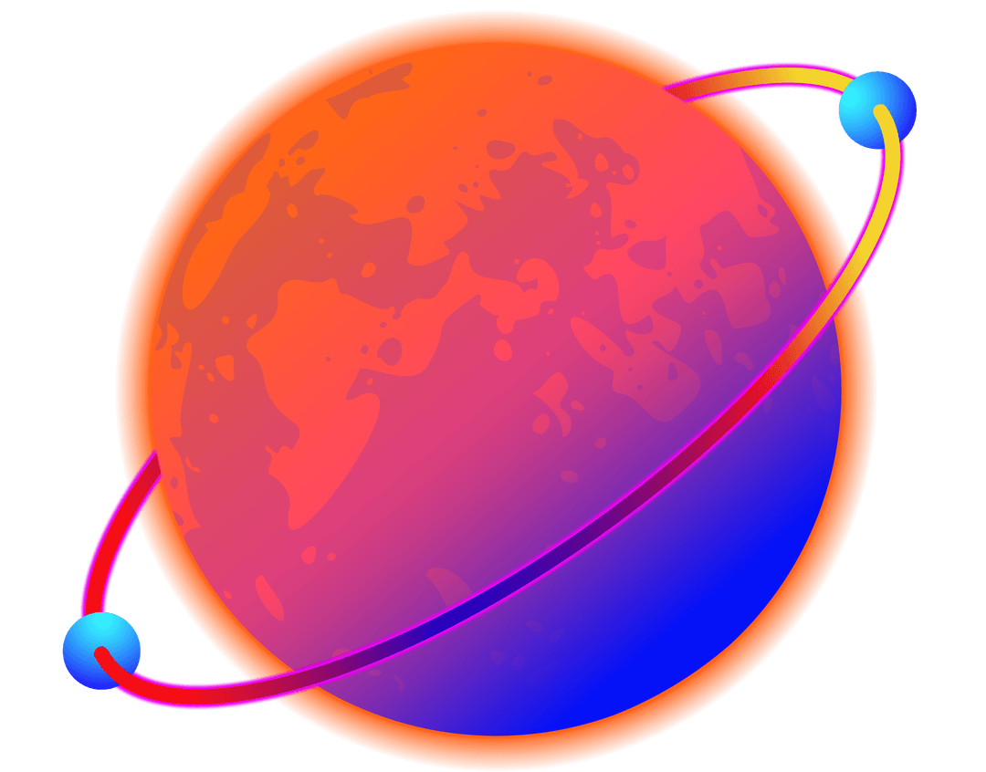 Vibrant Abstract Planet with Orbiting Rings and Satellites