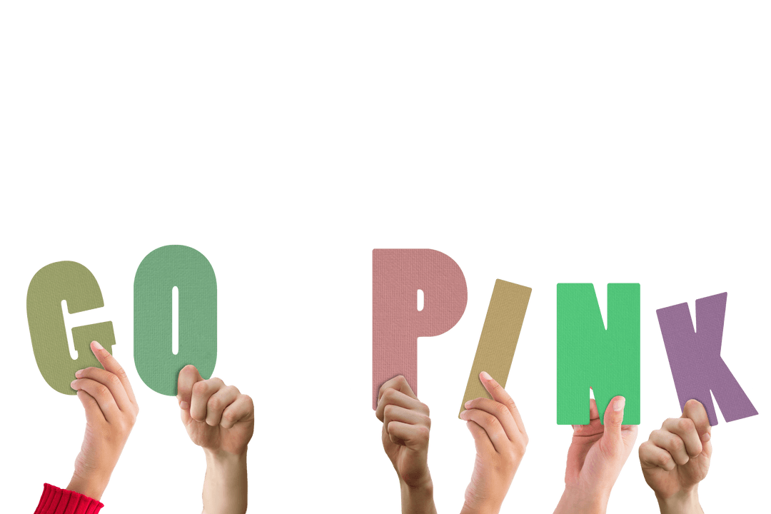 Hands Holding 'Go Pink' Text on Transparent Background