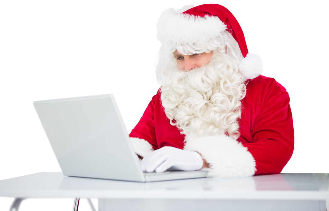 Santa Claus Using Laptop On Transparent Background - Download Free Stock Images Pikwizard.com