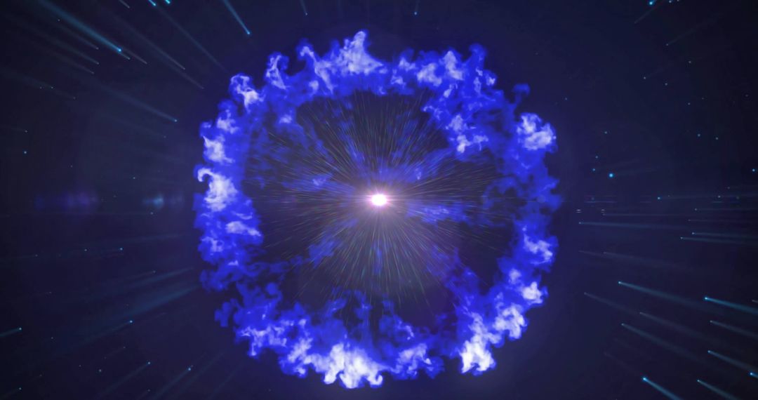 Blue Energy Burst Surrounded by Dynamic Light Trails