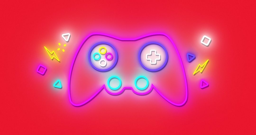 Neon Game Controller Icon on Red Background - Free Images, Stock Photos and Pictures on Pikwizard.com