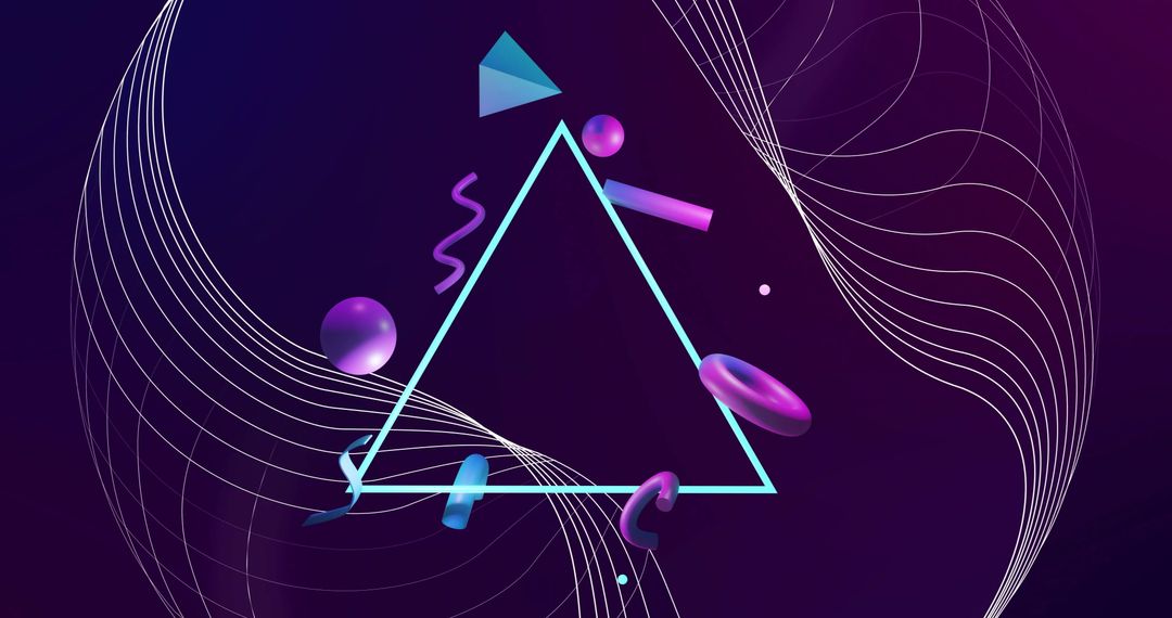 Futuristic Geometric Triangle with 3D Shapes on Dark Background