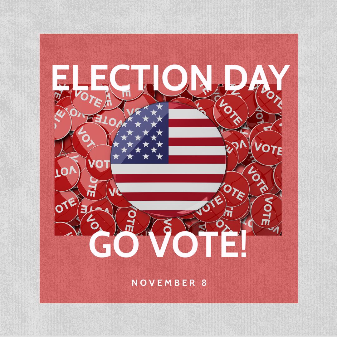 Patriotic Vote Campaign Banner with American Flag and Vote Badges