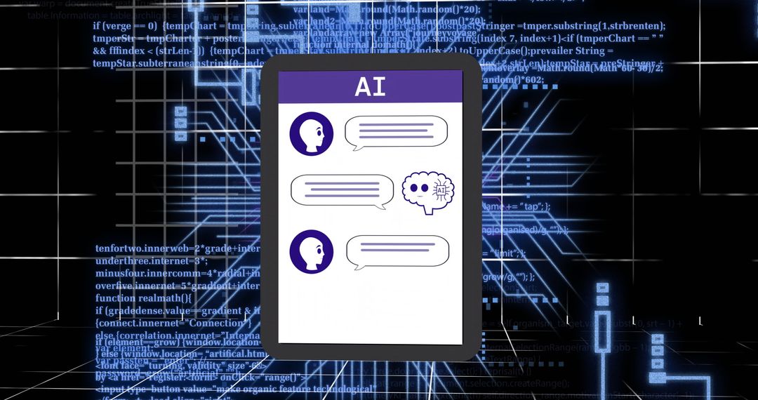 AI Chatbot on Tablet with Futuristic Digital Background