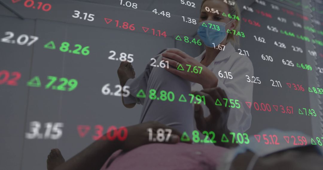 Physical Therapist Supports Patient With Stock Market Data Overlay