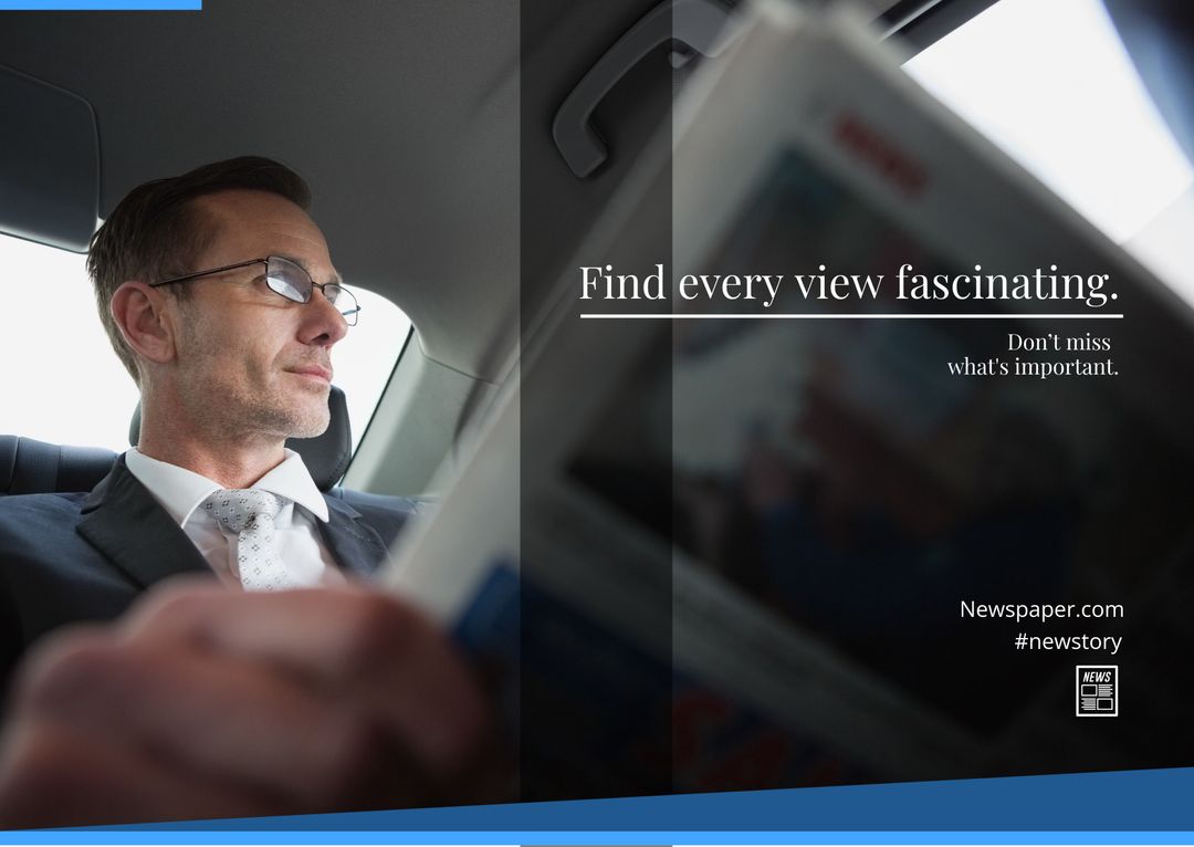 Businessman Reading Newspaper in Car Promoting Curiosity and Knowledge
