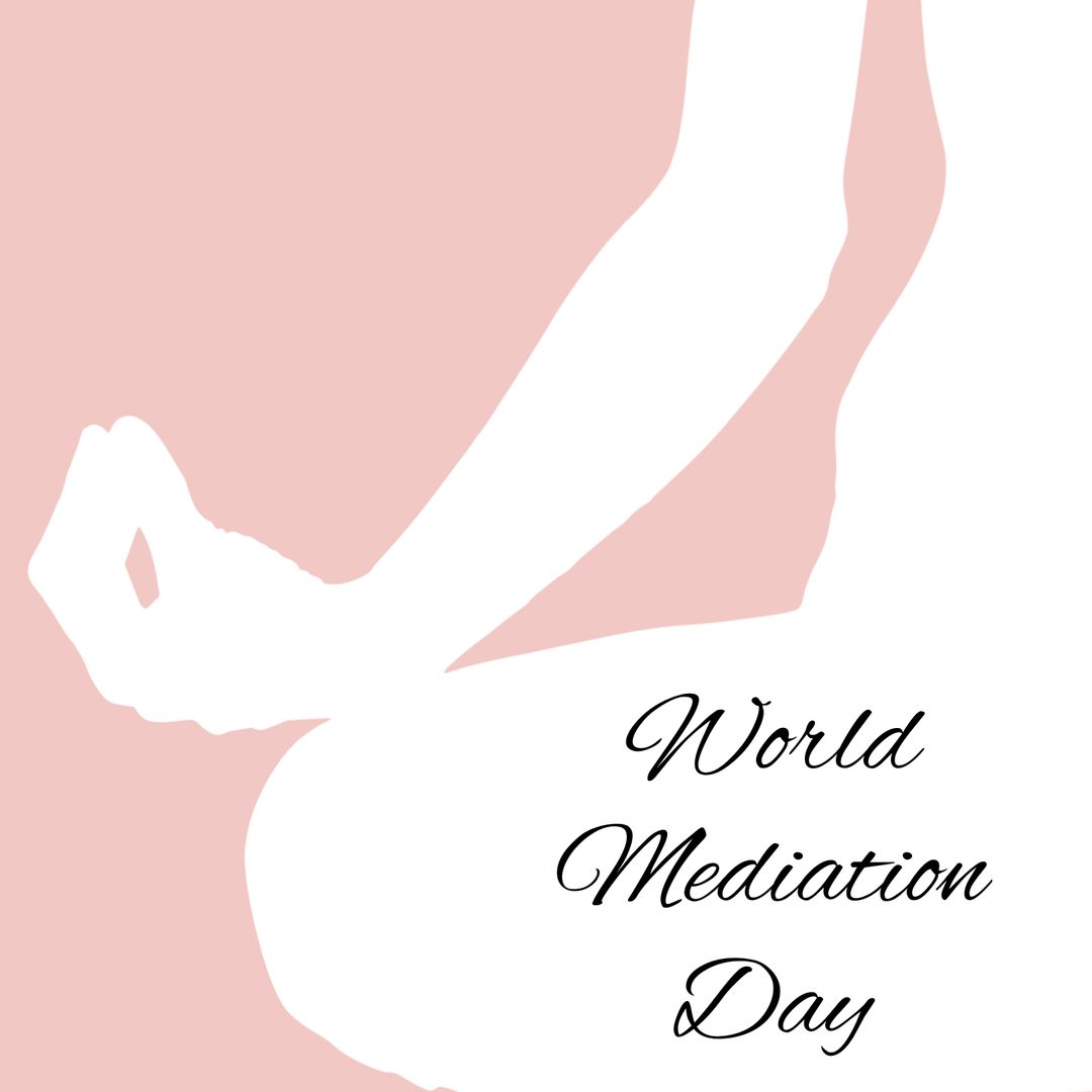World Meditation Day Concept with Silhouette of Meditating Woman on Pink Background