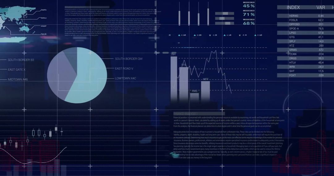 Digital Business Analysis Over Cityscape at Night