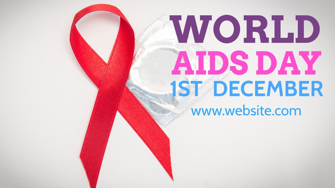 World AIDS Day Awareness Template with Red Ribbon and Condom