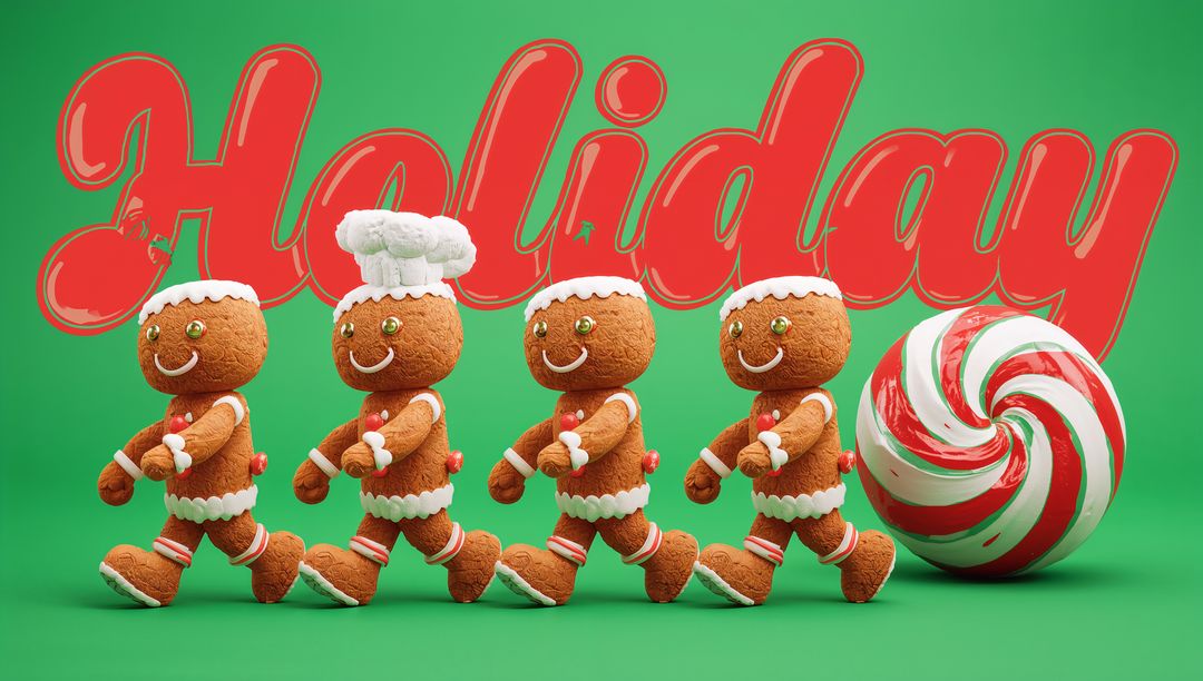 Marching Gingerbread Cookie Parade with Peppermint Swirl and Festive Holiday Script