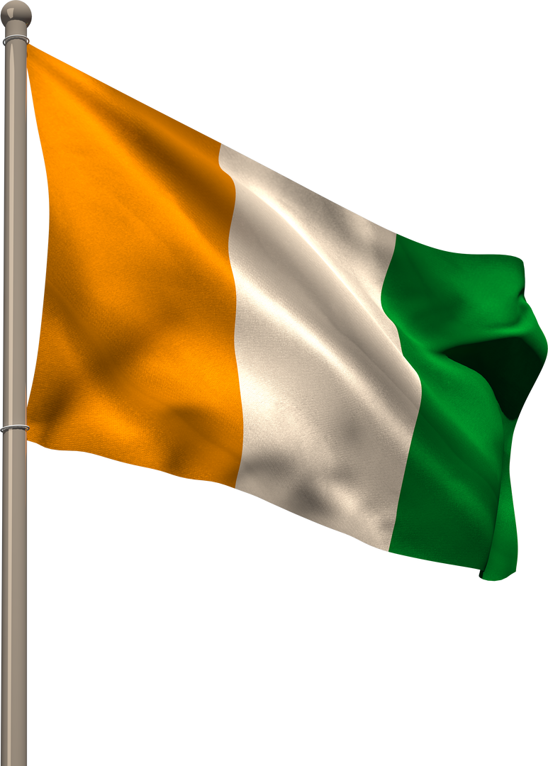 Transparent Ivorian National Flag on Flagpole against White Background - Download Free Stock Images Pikwizard.com