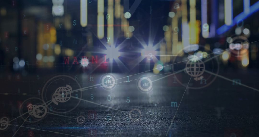 Cityscape with Futuristic Network Connection Overlay