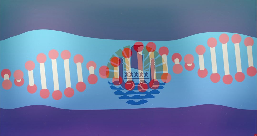 Futuristic DNA Helix with Abstract Emblem on Gradient Background