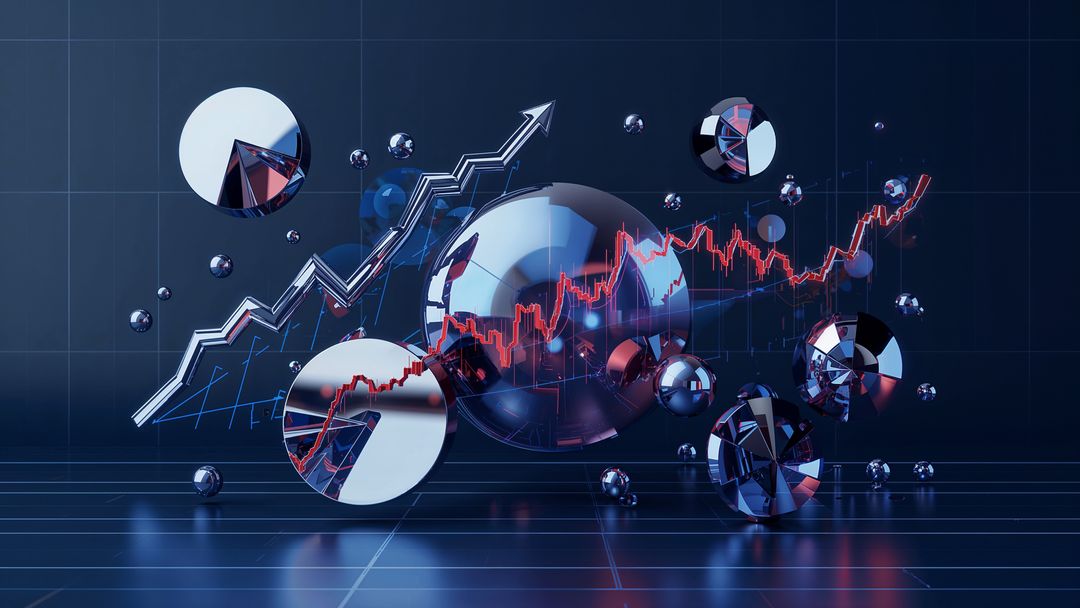 Futuristic Data Analysis with Metallic 3D Spheres and Red Graph