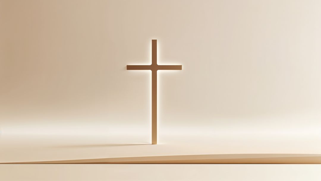 Glowing cross in minimalist beige setting - a powerful symbol of jesus' sacrifice and resurrection