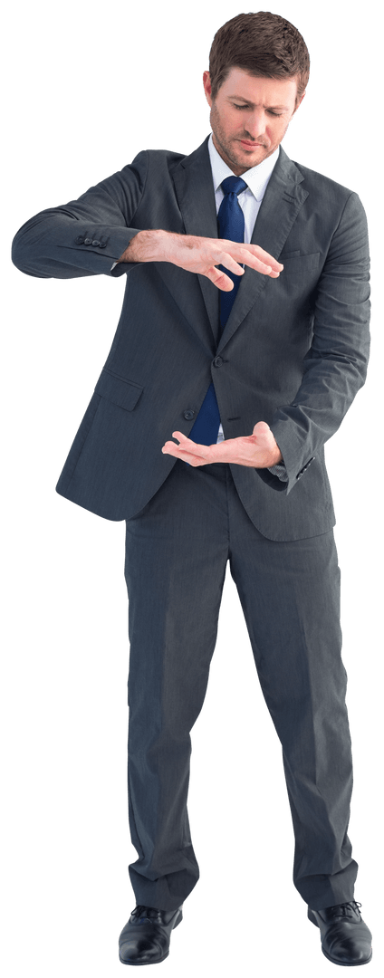 Confident Businessman Gesturing with Transparent Intent