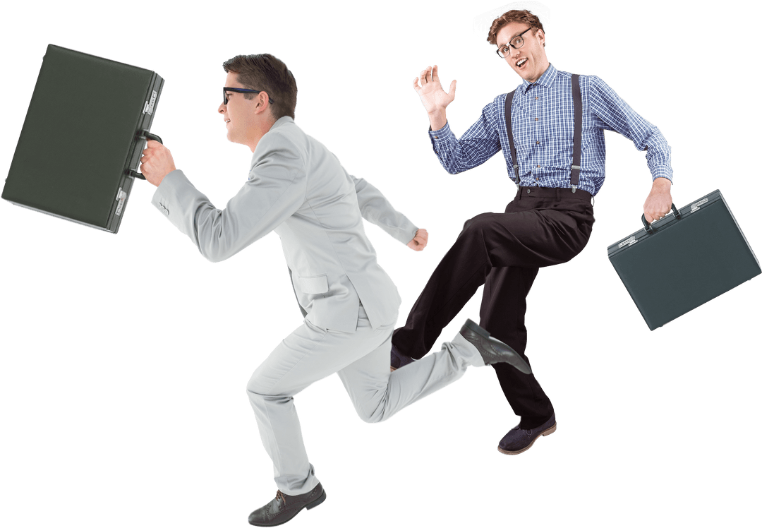 Transparent Businessmen Running with Briefcases Smiling