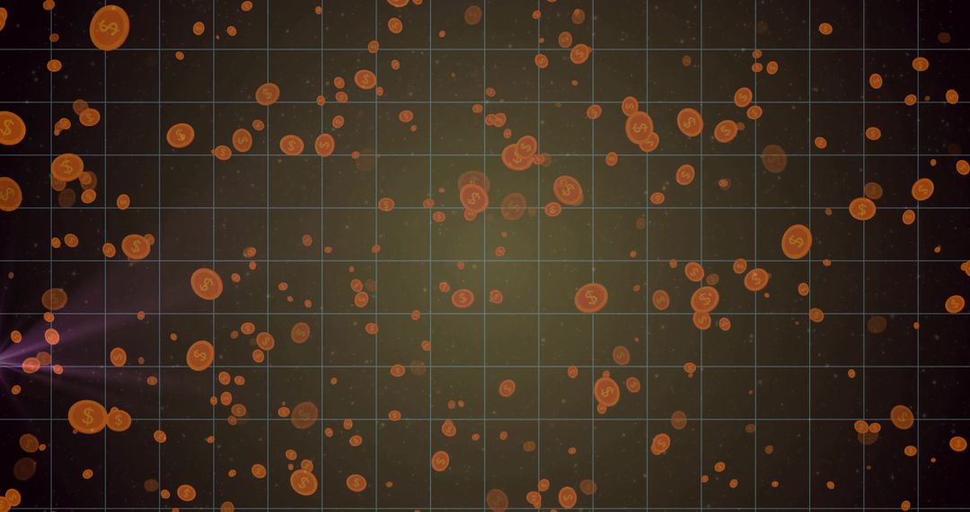 Futuristic Visualization with Orange Coins in Digital Matrix