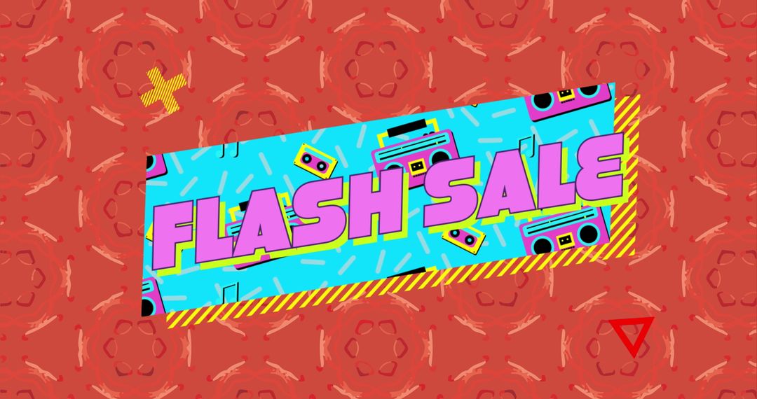 Retro Flash Sale Banner with 80s Graphic Elements - Free Images, Stock Photos and Pictures on Pikwizard.com