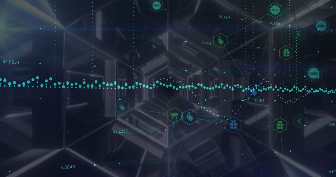 Futuristic Data Network with Hexagonal Tunnel Backdrop
