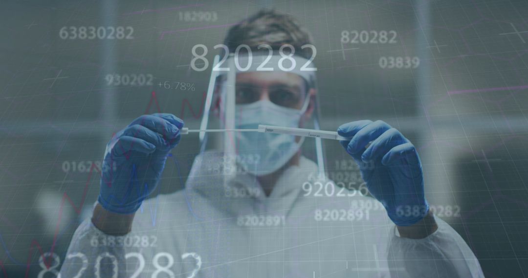 Scientist Handling Sample with Data Overlay for Research Analysis