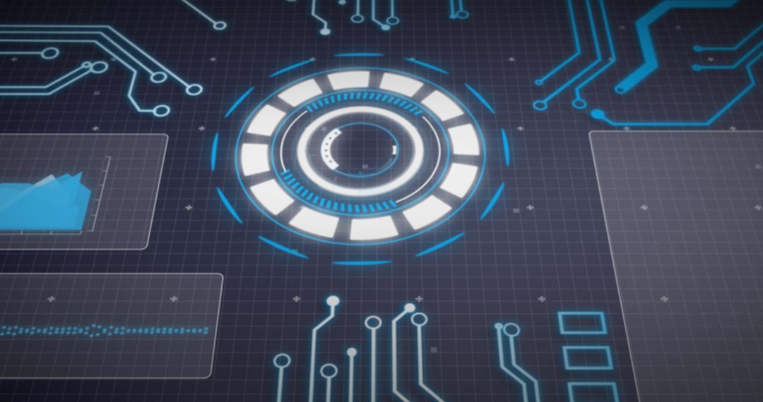 Futuristic Interface with Arc Reactor and Holographic Visuals