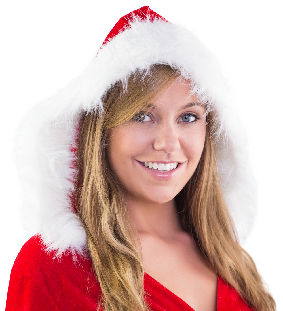 Smiling Blonde Woman in Santa Outfit with Hood, Transparent Background - Download Free Stock Images Pikwizard.com